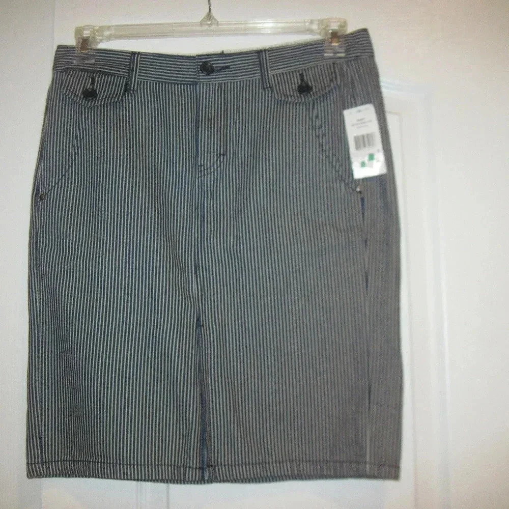 NWT TOMMY HILFIGER Blue White Stripe Denim Skirt 6 - Picture 2 of 7